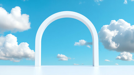 Poster - A minimalist architectural arch against a vibrant blue sky with clouds, representing openness and possibility.