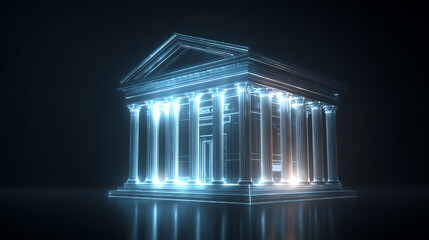 Leinwandbilder - A stunning digital representation of a classical building with glowing elements, showcasing the blend of modern technology and tradition.