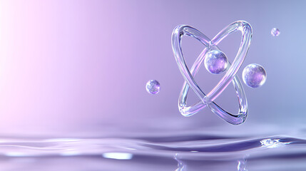 Poster - Abstract representation of atomic structure with bubbles depicting unique energy in a serene purple atmosphere.