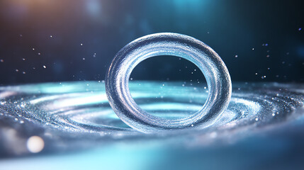 Poster - An abstract representation of a circular shape floating in a liquid environment, highlighting the interplay of light and water.