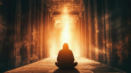 Aufkleber - A person sits in a hallway illuminated by a single light source