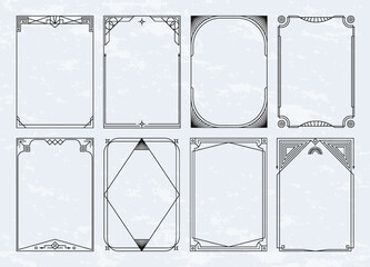 Aufkleber - Art deco border set. Line ornament frame, elegant luxury gold decoration for modern simple logo, geometric design. Invitation or poster decor. Modern wedding card. Vector background