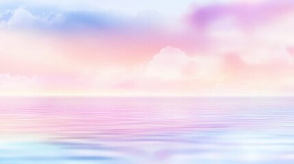 Poster - Soft pastel sunset with calm sea and blurred cloud reflections, offering a tranquil natural scene for versatile design use and text placement.