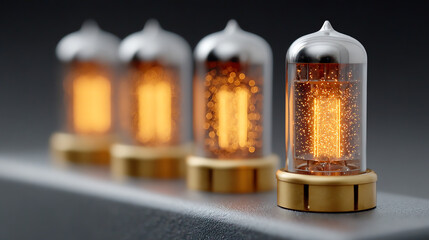 Poster - Close-up view of glowing neon tubes showcasing intricate design and warm lighting, ideal for retro or modern tech themes.