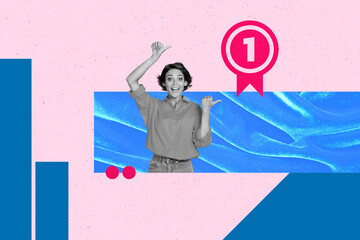 Poster - Image 3d zine collage of happy businessman businesswoman stand chart statistics medal reward achievement success opportunity