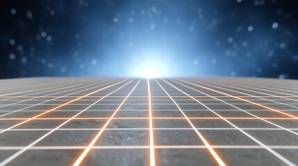 Poster - Futuristic grid landscape with glowing lines, representing digital technology and virtual reality concepts.