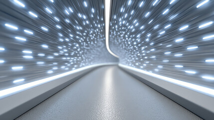 Poster - Futuristic tunnel with glowing lights, creating a seamless experience of movement and innovation in a digital world.