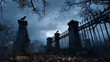 © SMURFFYx - Mysterious Crows Perched on an Old Cemetery Gate Under a Gloomy Sky