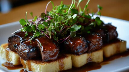 Poster - A plate of meat smothered in savory sauce, perfect for a meal or dinner occasion
