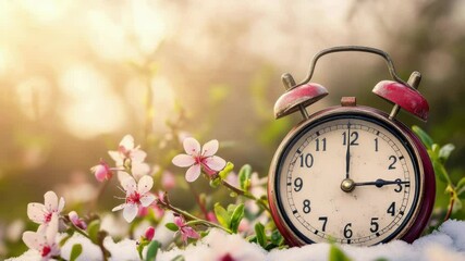 Poster - A classic alarm clock sitting atop snowy terrain, perfect for winter-themed projects and scenes