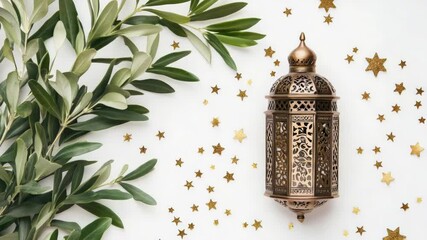 Poster - Decorative lantern hangs near a green plant, suitable for home decor or restaurant use