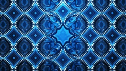 Poster - Abstract Blue Diamond Pattern Video with Reflective Geometric Shapes and Star