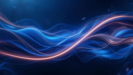Poster - Abstract Blue Waves with Glowing Orange Line Animation Background Video