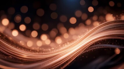 Poster - Abstract Copper Light Streaks and Bokeh Orbs Flowing in a Dark Space Video