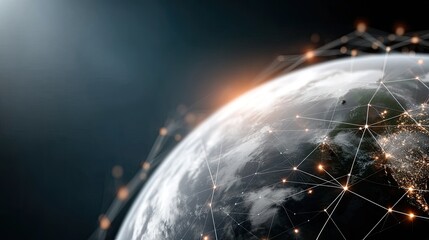 Leinwandbilder - Visual representation of a futuristic global network with planet Earth composed of glowing elements set against a dark blue backdrop