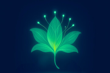 Fototapete - Vibrant green leaf design with glowing elements against a dark background showcasing modern artistic interpretation