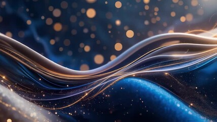 Poster - Abstract Video of Flowing Waves with Golden Particles and Bokeh Effect