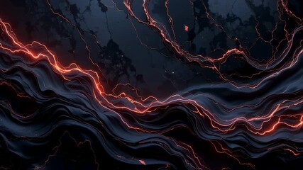Poster - Abstract Video of Glowing Energy Lines Flowing Through Dark Fluid Surfaces