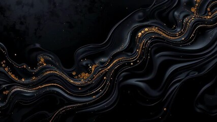 Poster - Elegant Black Fluid with Golden Glittering Accents Flowing in a Dynamic Motion