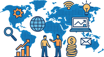 Poster - A global business or technology abstract concept set against a world map background