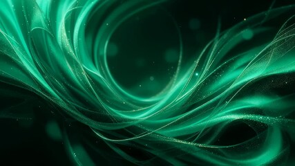Poster - Emerald Swirls: Abstract Green Light Streaks with Glittering Particle Motion Background
