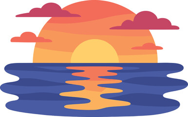 Poster - A stunning ocean sunrise or sunset serves as the backdrop for a gradient summer sea background set, offering a colorful abstract design suitable for various applications