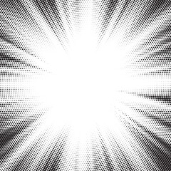 Leinwandbilder - Halftone gradient sun rays pattern. Abstract halftone vector dots background. monochrome dots pattern. Vector background in comic book style with sunburst rays and halftone. Retro pop art design.