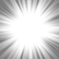 Fototapete - Halftone gradient sun rays pattern. Abstract halftone vector dots background. monochrome dots pattern. Vector background in comic book style with sunburst rays and halftone. Retro pop art design.