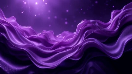 Poster - Flowing Purple Fabric Waves with Sparkling Particles in a Dark Abstract Space