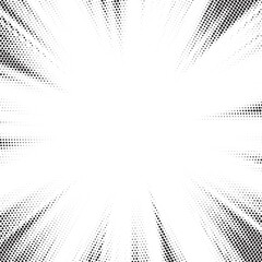 Fototapete - Halftone gradient sun rays pattern. Abstract halftone vector dots background. monochrome dots pattern. Vector background in comic book style with sunburst rays and halftone. Retro pop art design.
