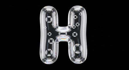 Leinwandbilder - Soap bubble letter h floating on black background