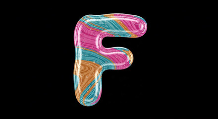 Aufkleber - Glossy swirl letter f floating on black background