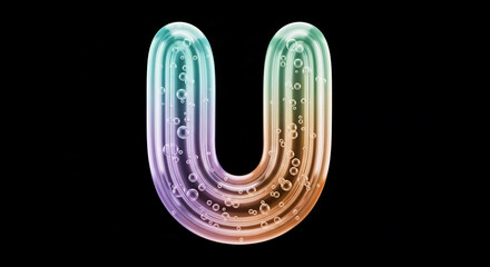 Aufkleber - Rainbow gradient letter u with bubbles floating on black background