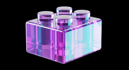 Poster - Glass building block glowing on black background