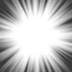 Poster - Halftone gradient sun rays pattern. Abstract halftone vector dots background. monochrome dots pattern. Vector background in comic book style with sunburst rays and halftone. Retro pop art design.