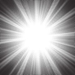 Fototapete - Halftone gradient sun rays pattern. Abstract halftone vector dots background. monochrome dots pattern. Vector background in comic book style with sunburst rays and halftone. Retro pop art design.