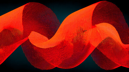 Wall Mural - abstract red light patterns, digital waveform, dark background. graphic pulse. illustration