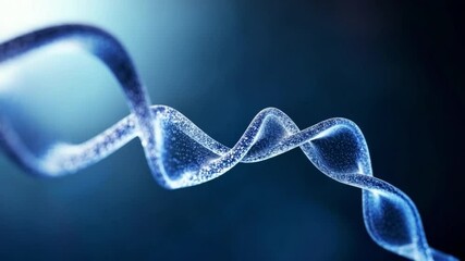 Poster - DNA Double Helix: Abstract representation of a DNA double helix, glowing with a ethereal blue light against a dark background. This image is perfect for representing scientific concepts.