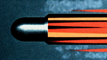Wall Mural - Close up view of a metallic bullet casing being rapidly ejected with motion blur emphasizing its high speed and dynamic trajectory. Obstructed Motion. Illustration
