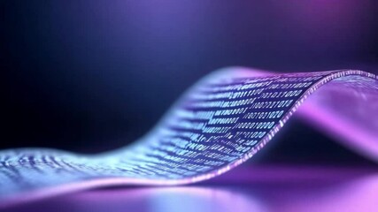 Leinwandbilder - Cybernetic Canvas: Digital data elegantly drapes across a textured, curved surface, glowing with a futuristic aura of technological sophistication.