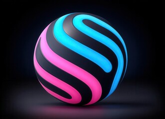 Poster - A captivating digital art piece featuring an abstract glowing sphere surrounded by blue and pink neon light trails set against a dark backdrop, evoking a futuristic and vibrant visual