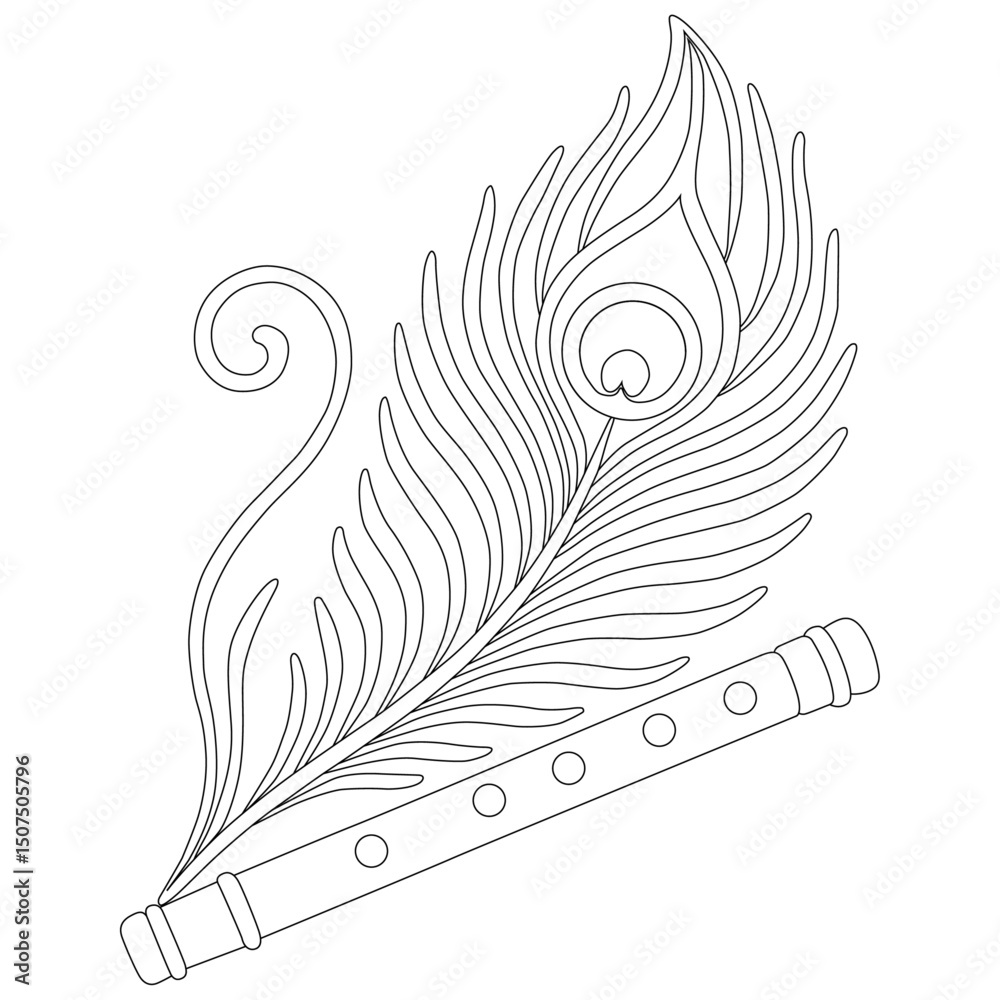 Peacock Feather and Flute line art vector design. Peacock Feather and Flute  outline illustration design. Stock Vector | Adobe Stock, image size:1000x1000