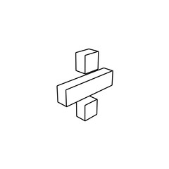Poster - The outline of a large division symbol is made with black lines. 3D view of the object in perspective. Vector illustration on white background