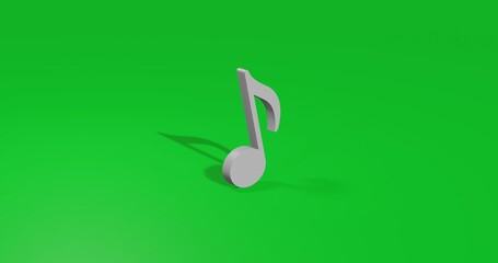 Poster - isolated realistic white musical note symbol front view with shadow. 3d illustration on green chroma