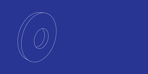 Poster - The outline of a large record media symbol made of white lines on the left. 3D view of the object in perspective. Vector illustration on indigo background