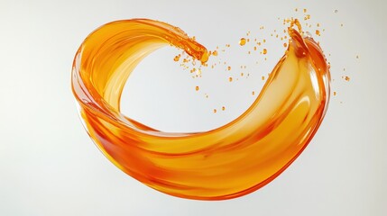 Wall Mural - vibrant orange liquid swirl with splashes against white background