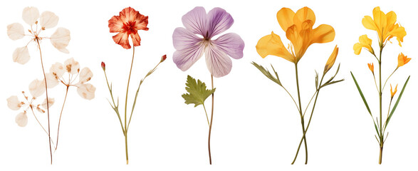 PNG Colorful pressed floral arrangement, element set on transparent background