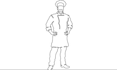 Poster - Continuous one line drawing  Male chef in a hat. Chef in the kitchen. The cook is cooking.One continuous line isolated minimal illustration.Not AI.