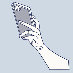 Wall Mural - Womans Hand Holding Smartphone Taking Selfie Photograph
