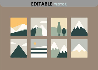 Poster - Set of eight minimalist mountain landscape illustrations